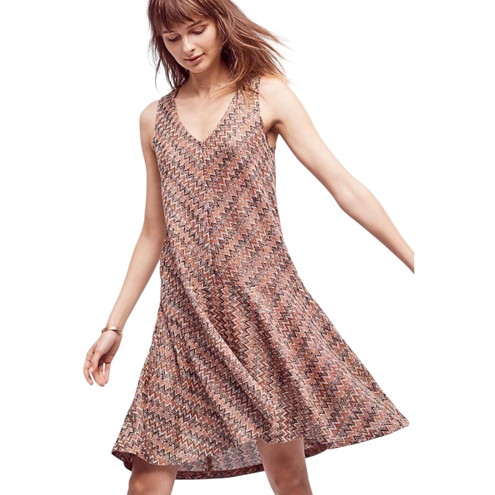 Anthropologie Dress Sleeveless V-Neck Chevron Print Casual‎ Sundress Medium